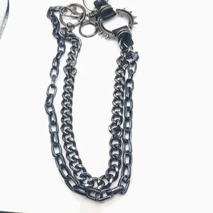 Mens Heavy Black Metal Pants or Wallet Chain Double Layer 22 inches